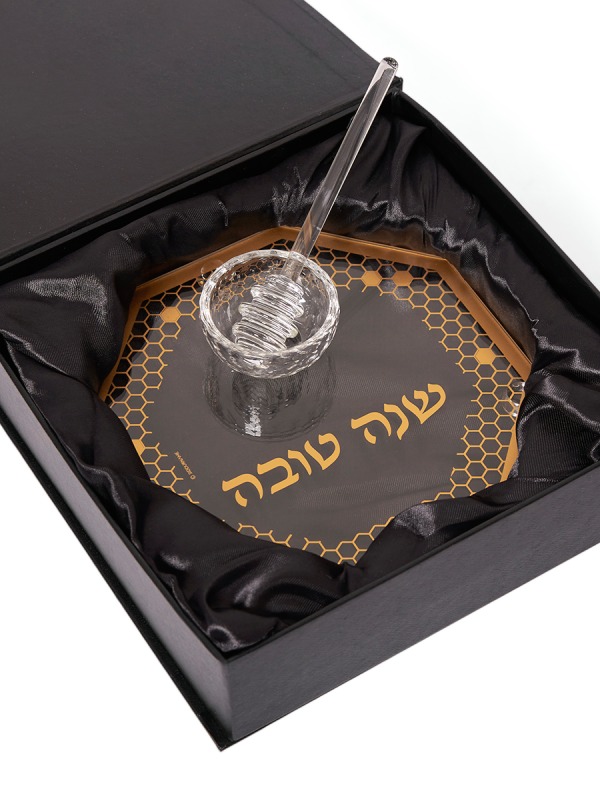 צלחת דבש קריסטל דגם כוורת זהב עם רודה