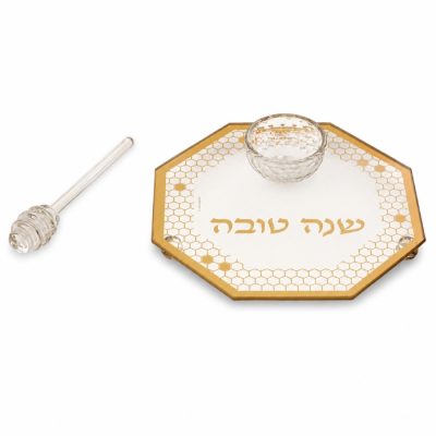 צלחת דבש קריסטל דגם כוורת זהב עם רודה