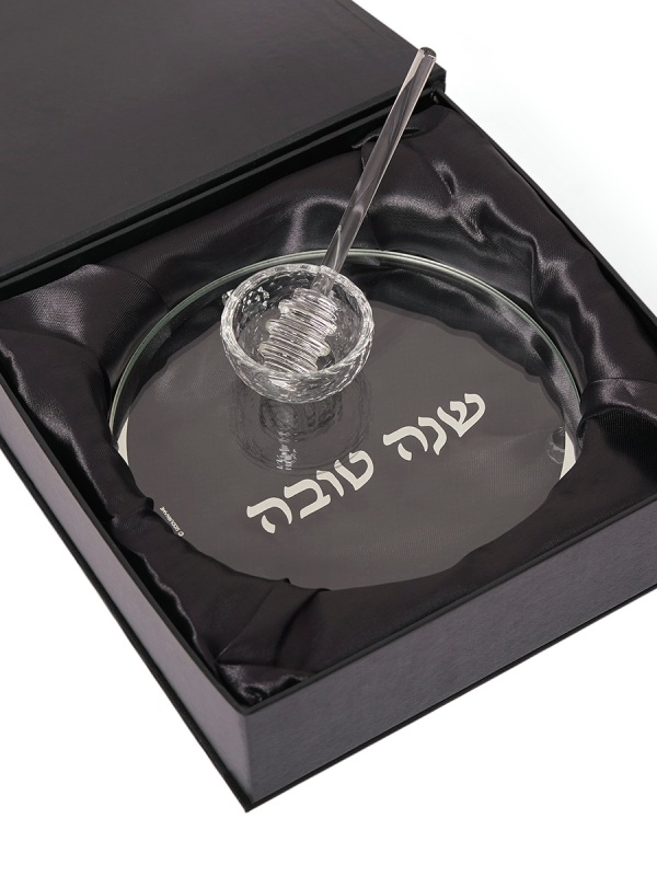 צלחת דבש קריסטל דגם קלאסי כסף עם רודה