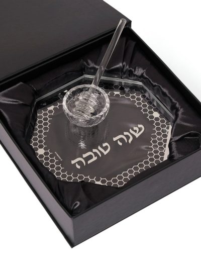 צלחת דבש קריסטל דגם כוורת כסף עם רודה