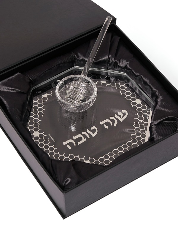 צלחת דבש קריסטל דגם כוורת כסף עם רודה