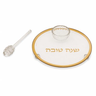 צלחת דבש קריסטל דגם קלאסי זהב עם רודה