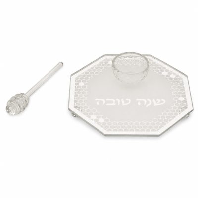 צלחת דבש קריסטל דגם כוורת כסף עם רודה